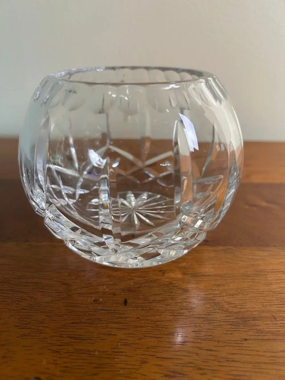Vintage Clear Cut Crystal Rose Bowl Starburst Pattern Round Vase 5